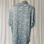 Tori Richard Honolulu Polo Shirt - Vintage Blue Grey Hibiscus Floral Print - Image 5