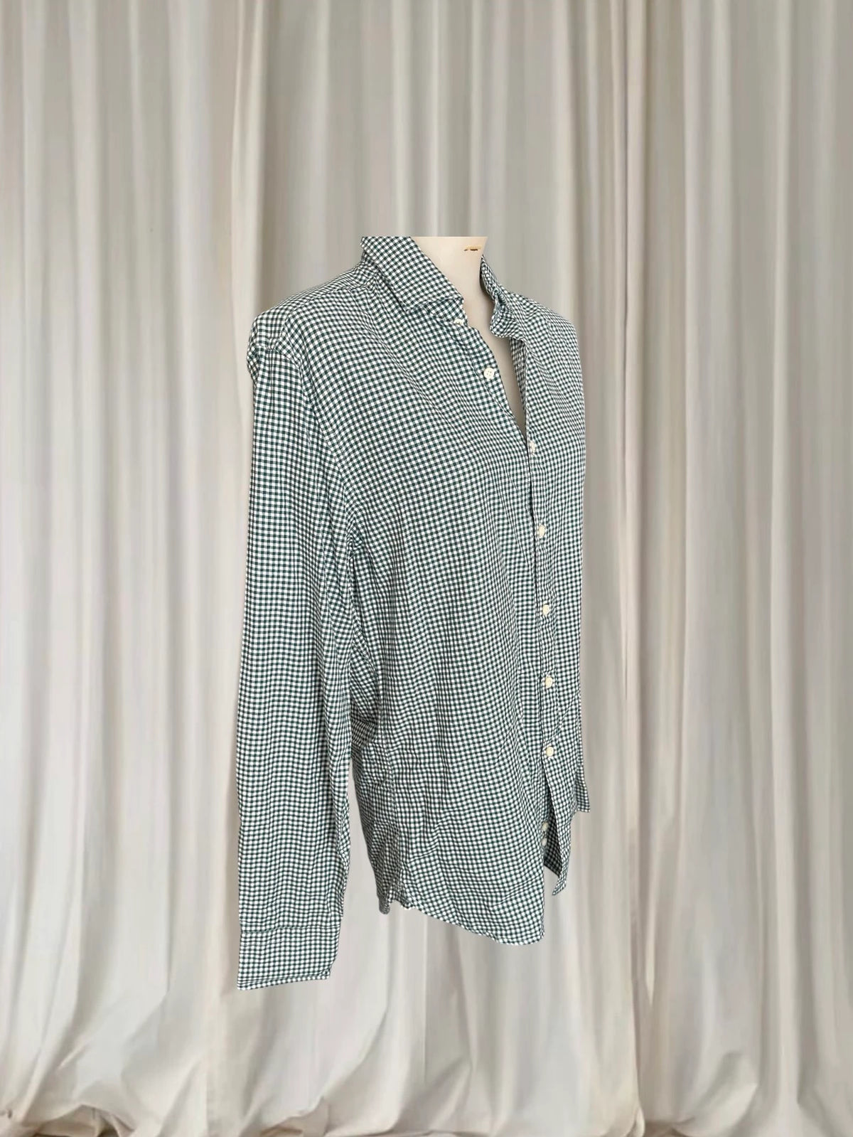 Boggi Milano Men's Gingham Check Long Sleeve Button-Down Shirt - Green/White - Image 3