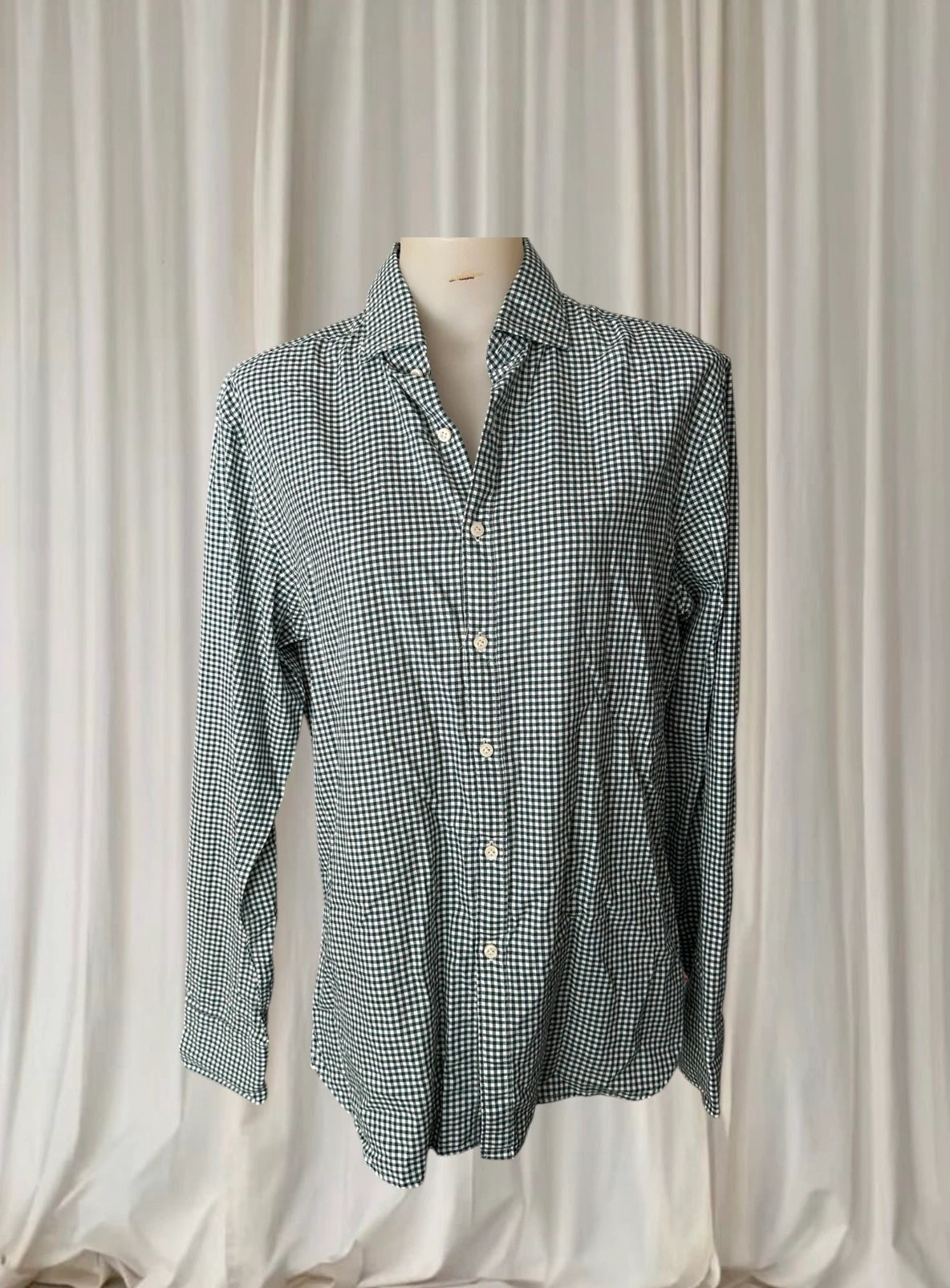 Boggi Milano Men's Gingham Check Long Sleeve Button-Down Shirt - Green/White - Image 1