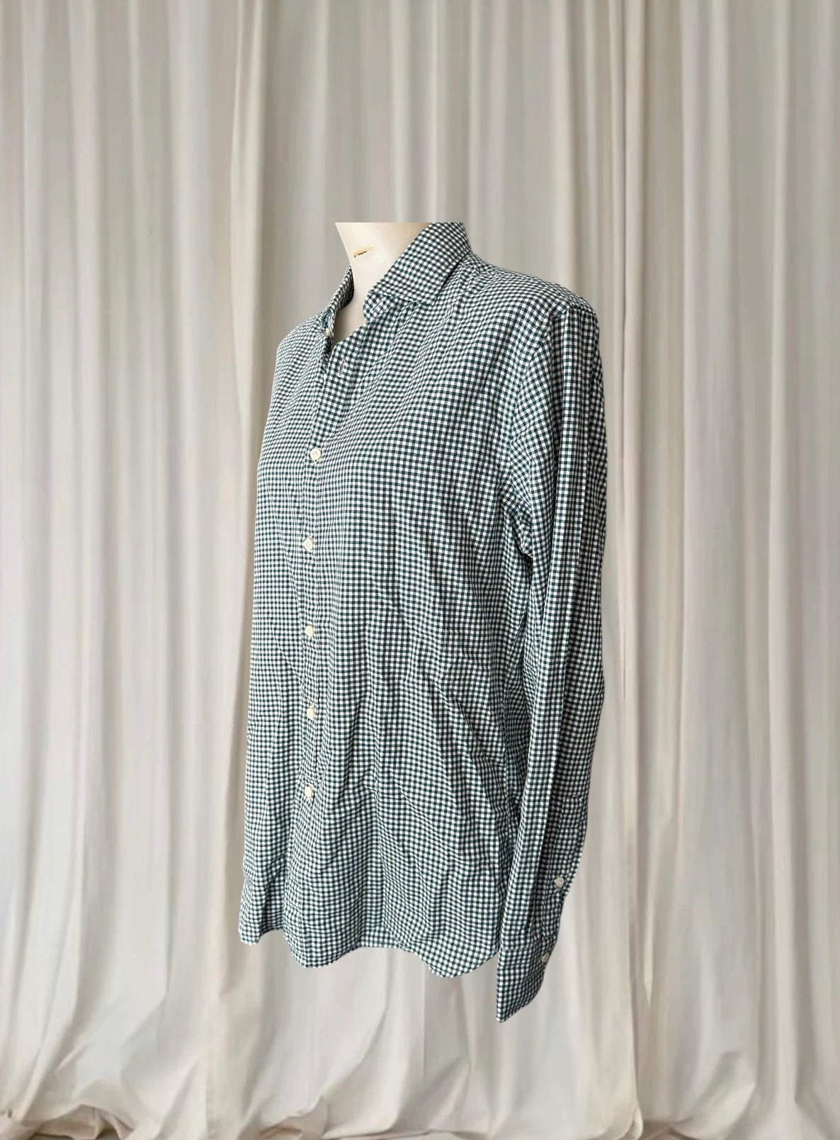 Boggi Milano Men's Gingham Check Long Sleeve Button-Down Shirt - Green/White - Image 4