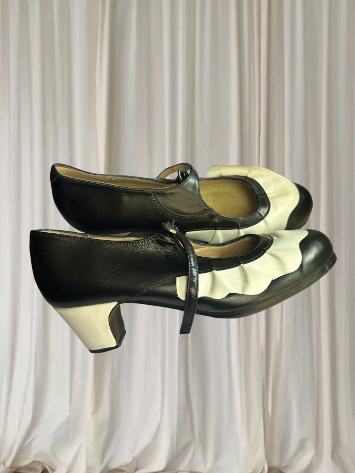 Begona Cervera Flamenco Dance Shoes - Black and Cream Leather Mary Janes - Image 1