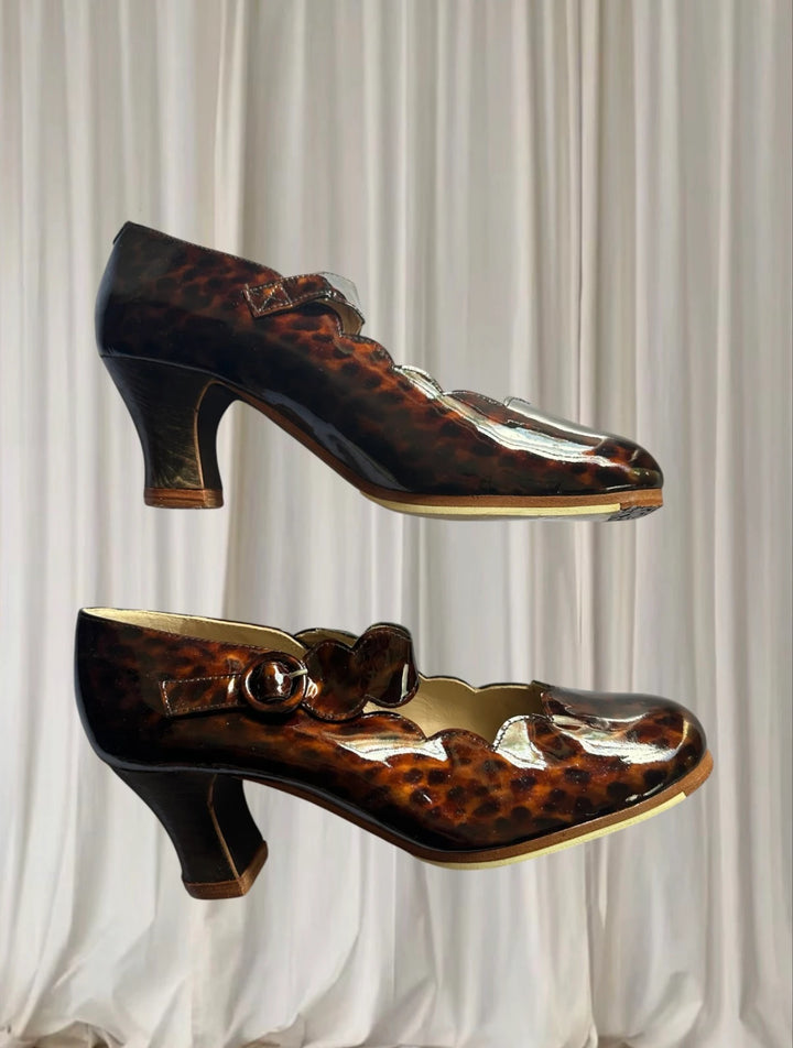 Begona Cervera Flamenco Dance Shoes - Tortoise Shell Mary Jane Heels - Image 1