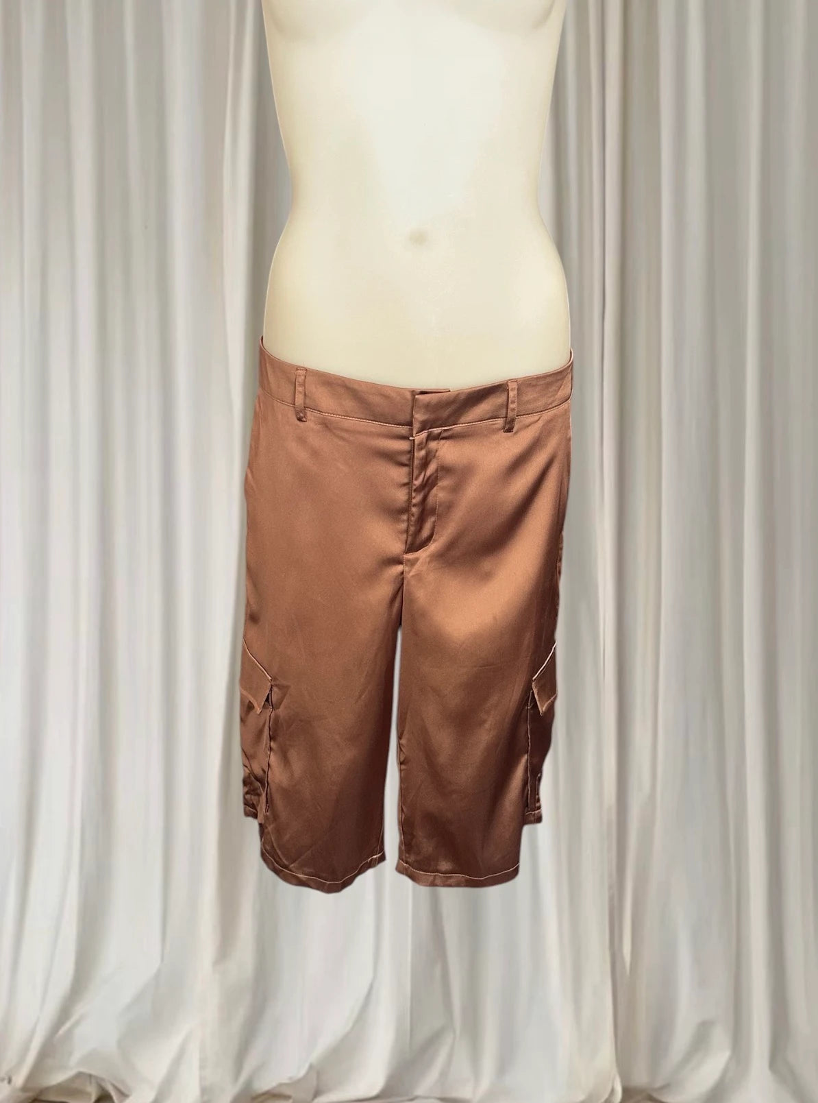 Lioness Satin Cargo Shorts - Bronze Utility Style - Image 1