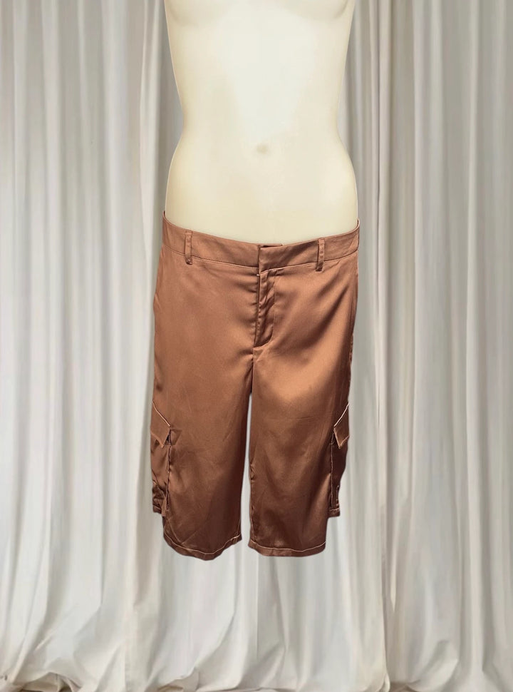 Lioness Satin Cargo Shorts - Bronze Utility Style - Image 1