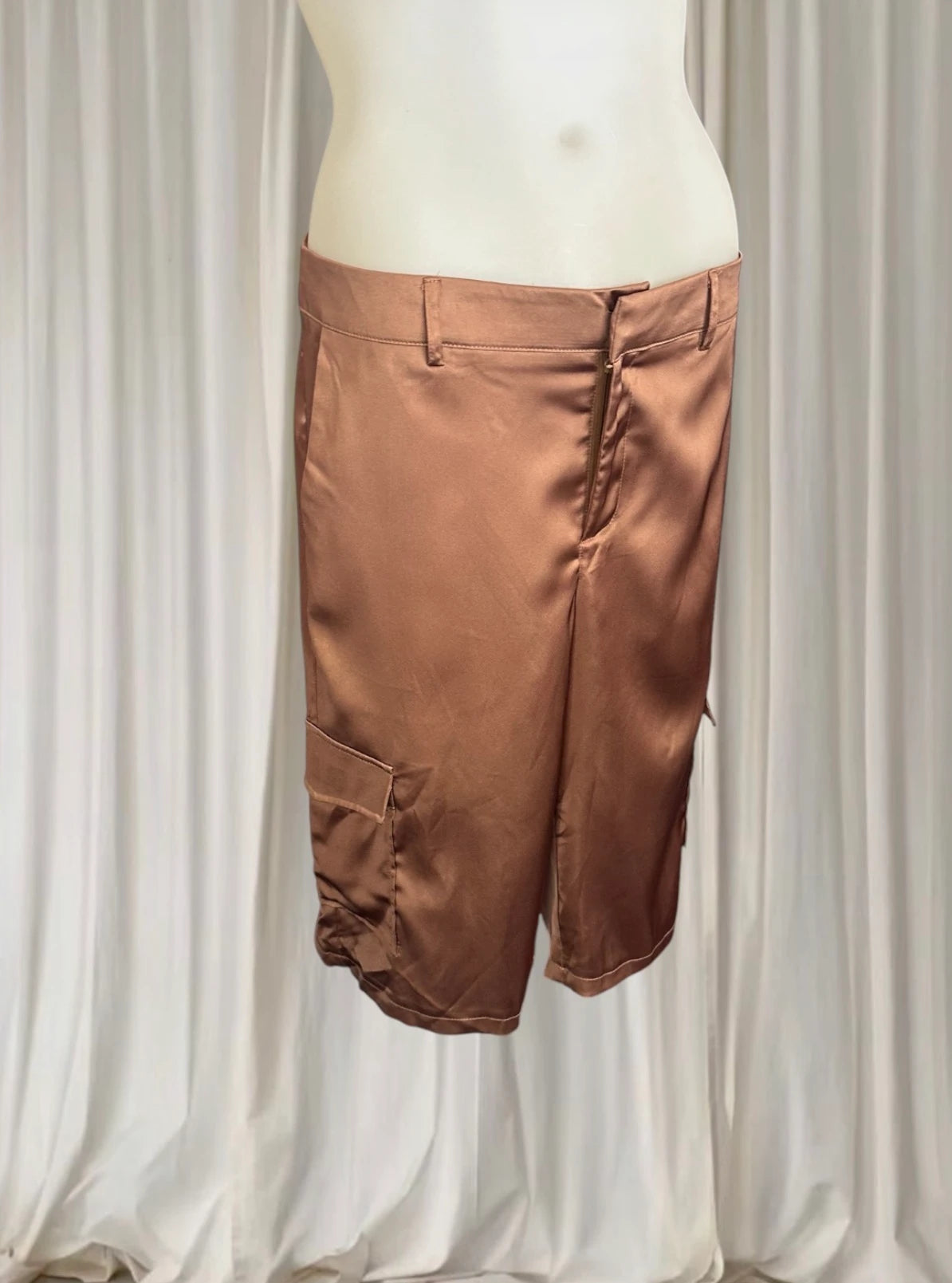 Lioness Satin Cargo Shorts - Bronze Utility Style - Image 2