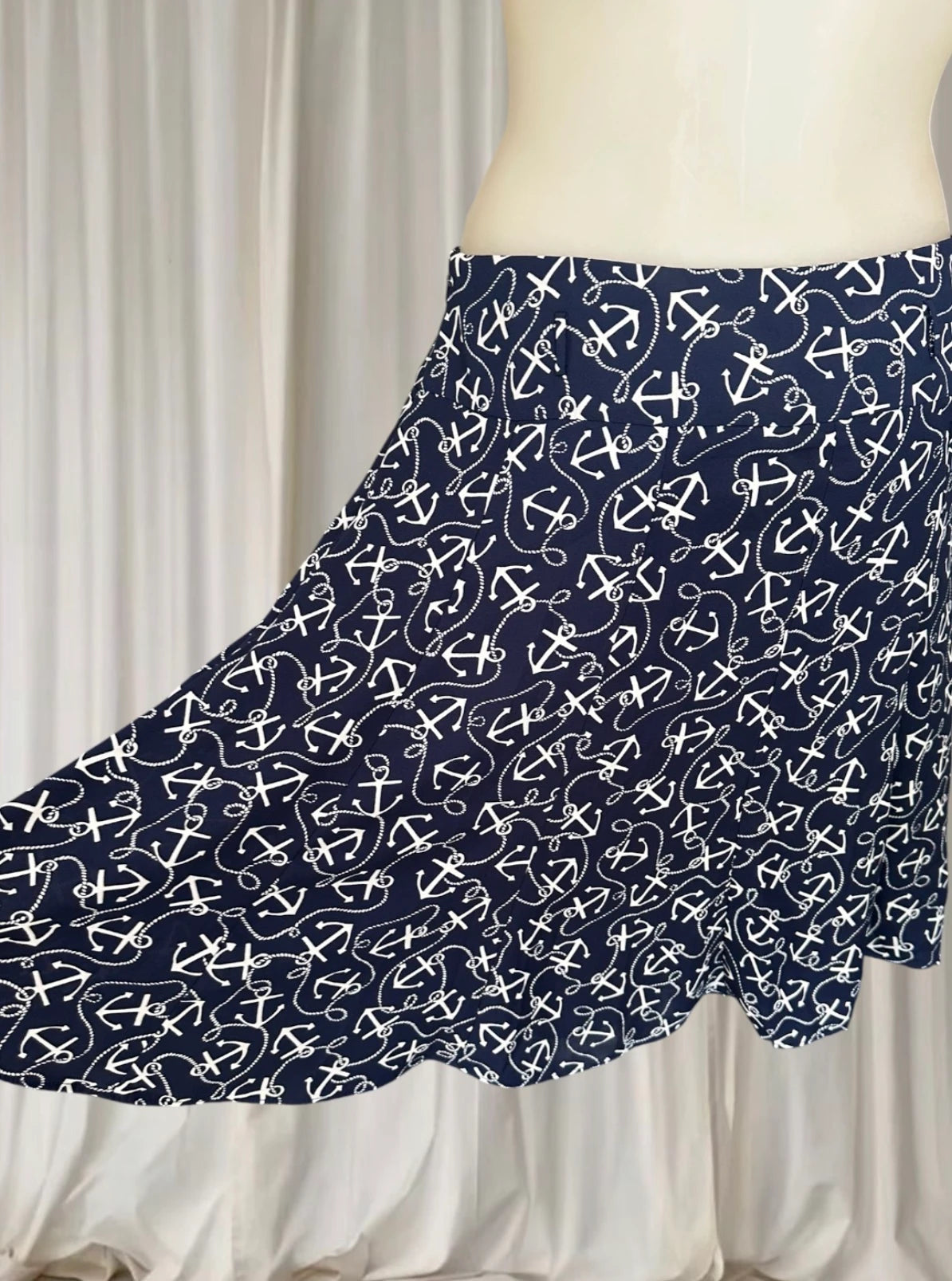 Review Anchors Away A-Line Skirt - Navy Blue Nautical Print - Image 5