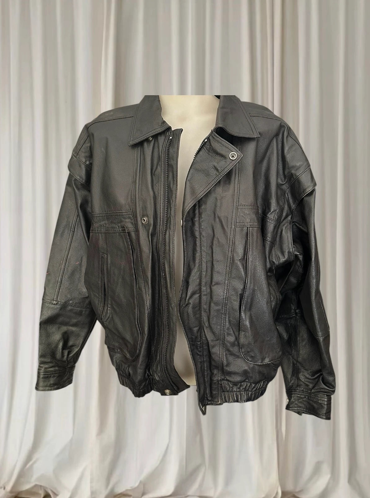 Saddlery Leather Bomber Jacket - Vintage Oversized Unisex Fit - Image 2