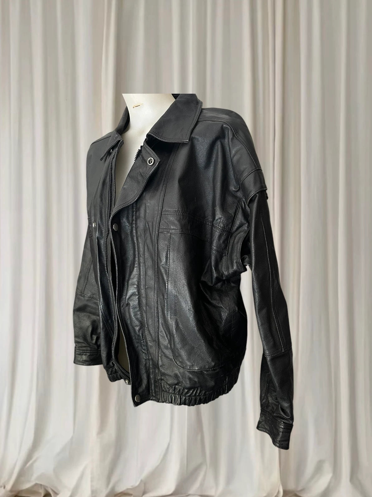 Saddlery Leather Bomber Jacket - Vintage Oversized Unisex Fit - Image 3