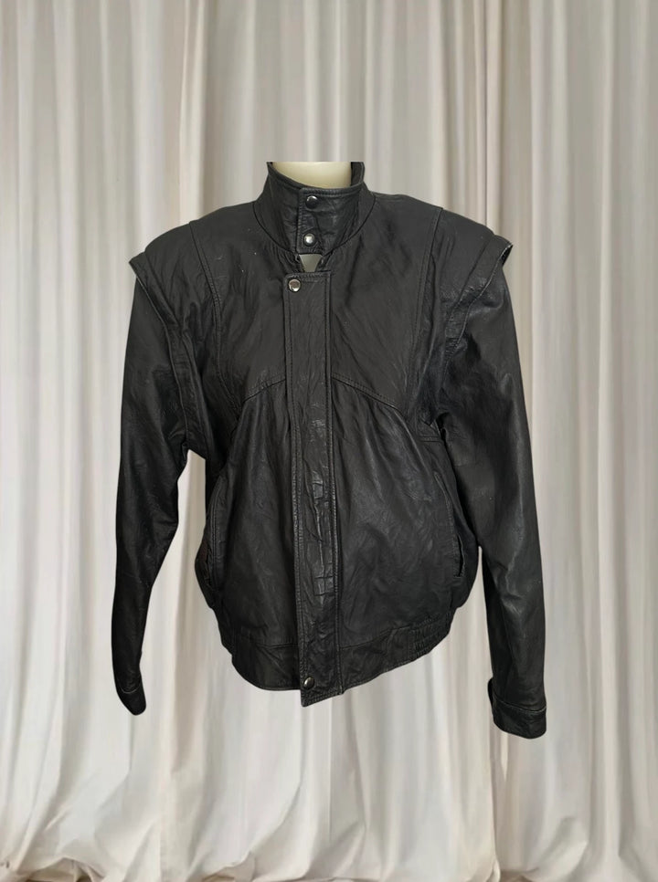 Vintage 80s Leather Bomber Jacket - Authentic Made In Mexico Retro Style - Image 1