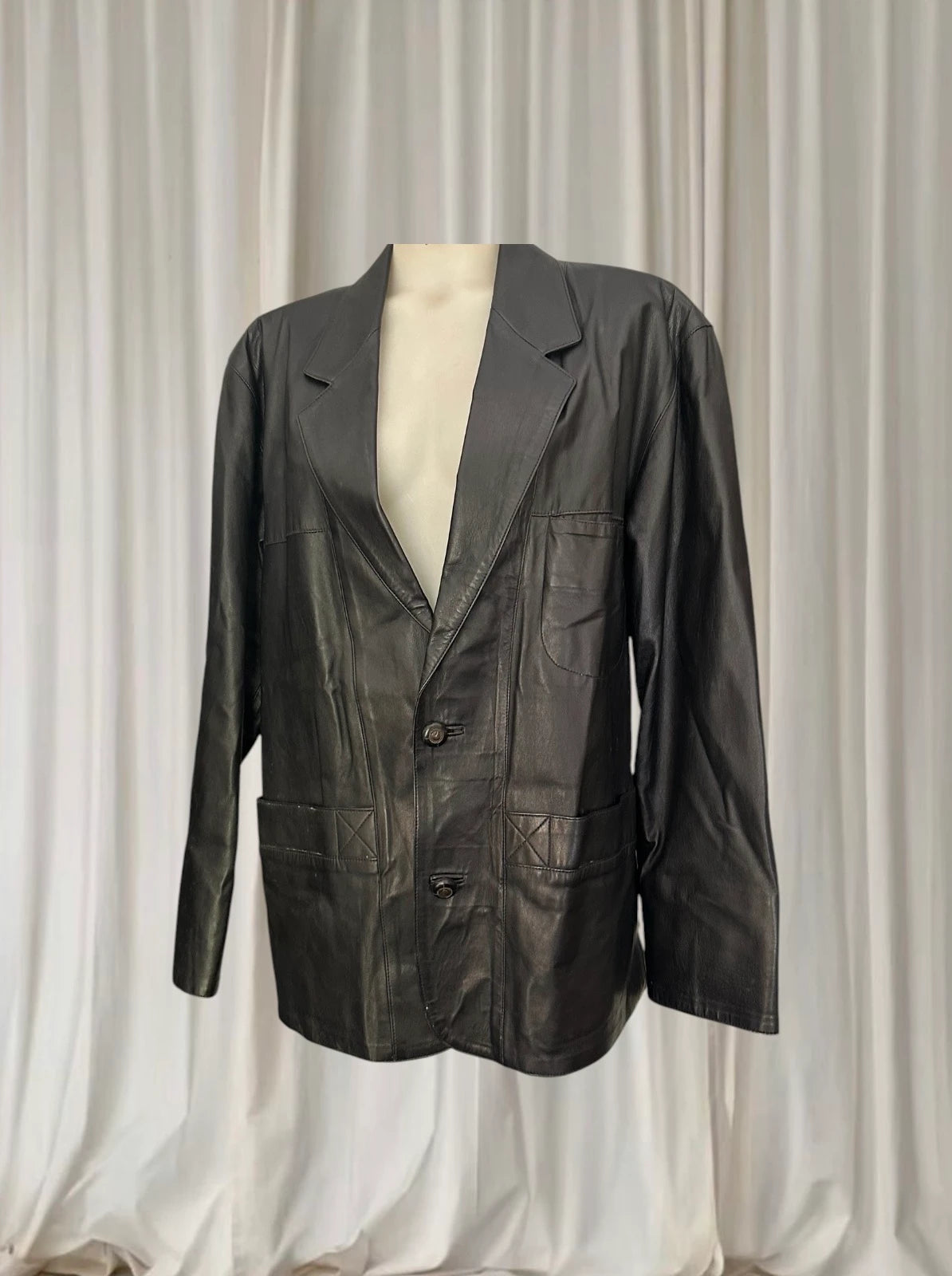 John Palermo Leather Blazer Jacket - Vintage Classic Black Men's Coat - Image 1