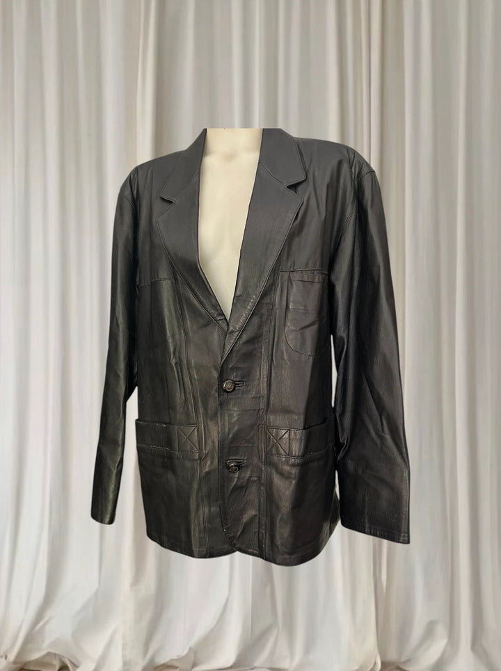 John Palermo Leather Blazer Jacket - Vintage Classic Black Men's Coat - Image 1