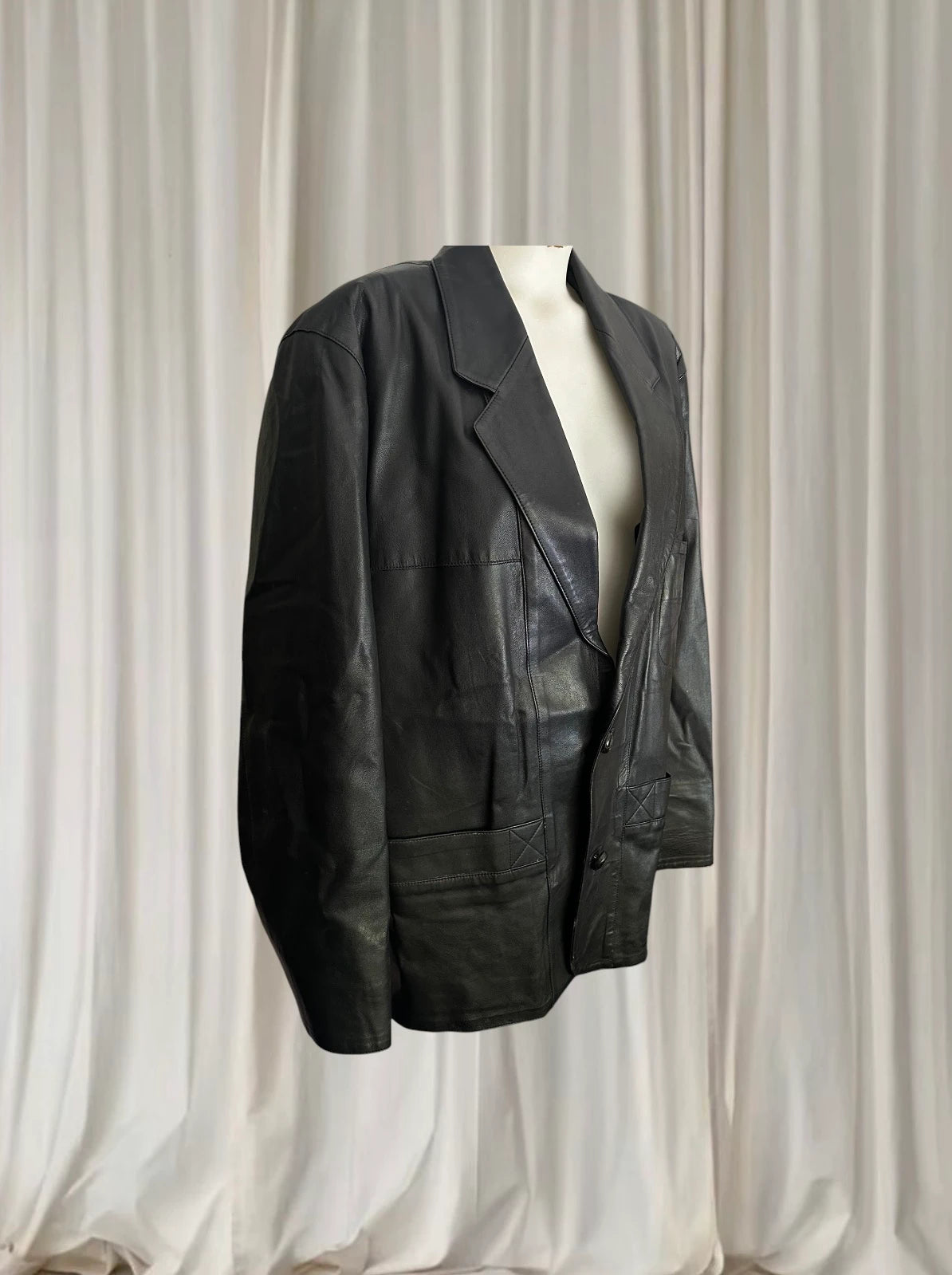 John Palermo Leather Blazer Jacket - Vintage Classic Black Men's Coat - Image 4