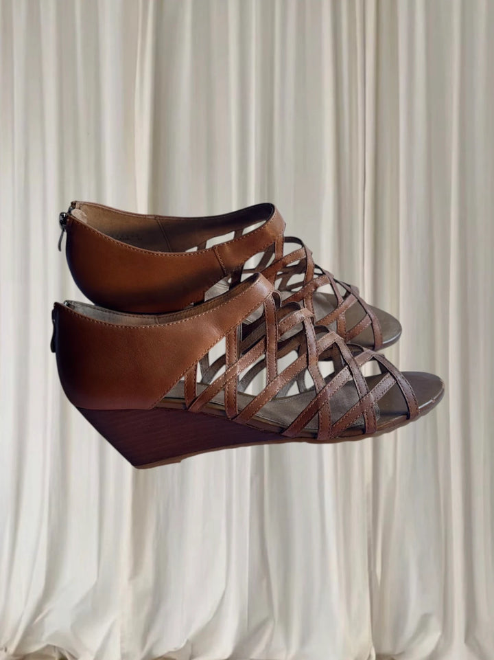 Zensu Brown Cutout Strappy Wedge Sandals - Size 11 - Image 1