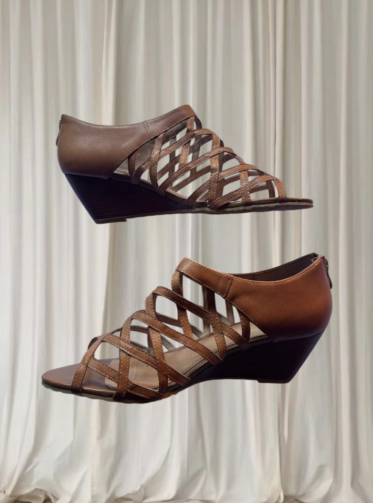Zensu Brown Cutout Strappy Wedge Sandals - Size 11 - Image 2