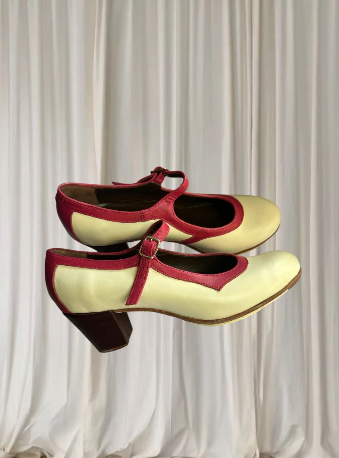 Gallardo Flamenco Dance Shoes - Two-Tone Pink and White Mary Jane Heels - Image 1