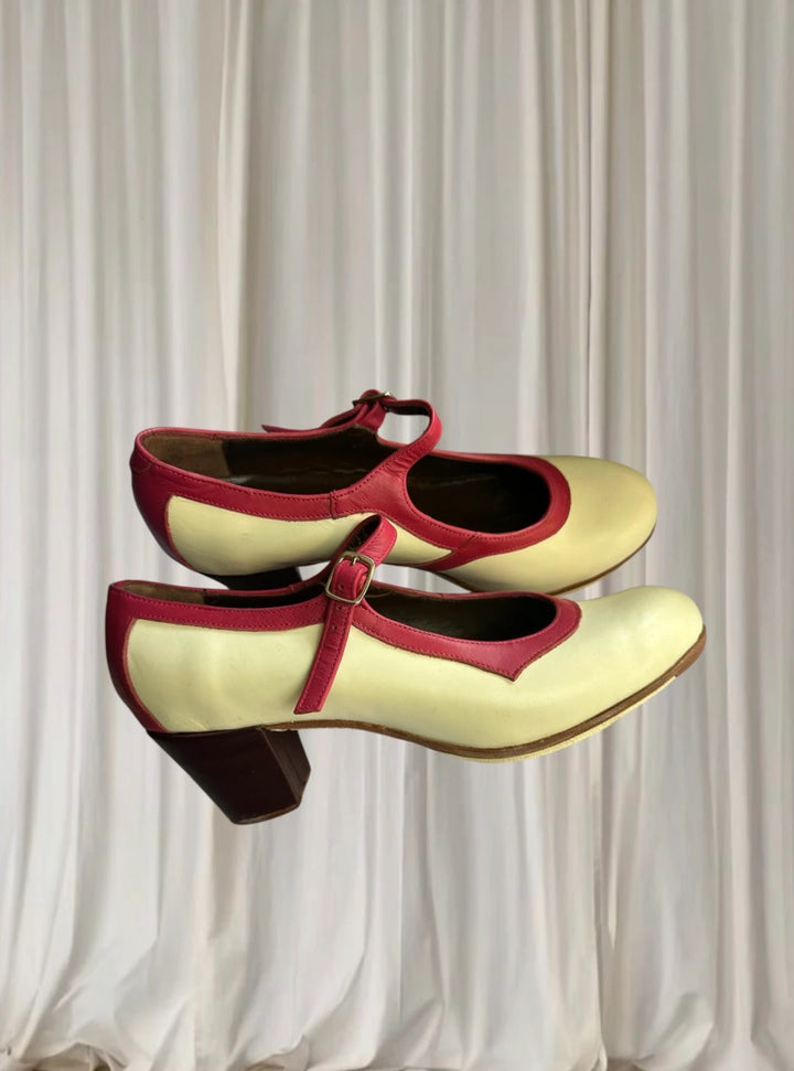 Gallardo Flamenco Dance Shoes - Two-Tone Pink and White Mary Jane Heels - Image 1
