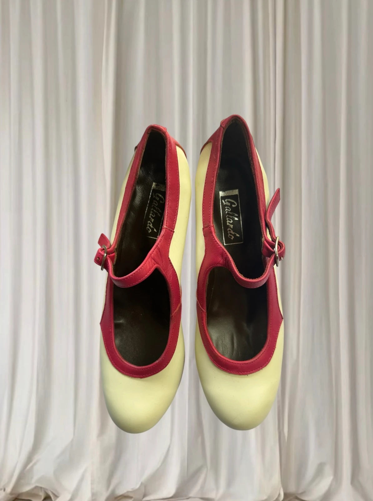 Gallardo Flamenco Dance Shoes - Two-Tone Pink and White Mary Jane Heels - Image 2