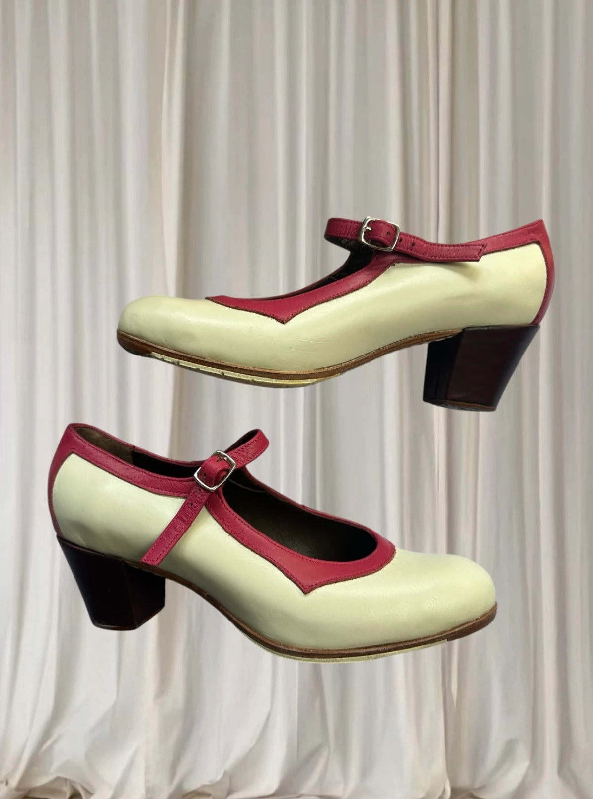 Gallardo Flamenco Dance Shoes - Two-Tone Pink and White Mary Jane Heels - Image 3