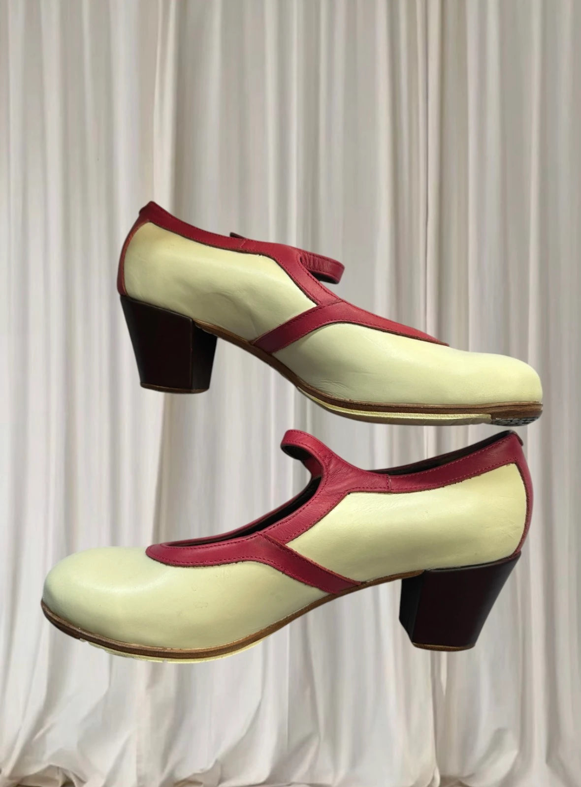 Gallardo Flamenco Dance Shoes - Two-Tone Pink and White Mary Jane Heels - Image 4