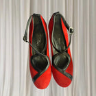 Gallardo Flamenco Dance Shoes - Red Suede and Black Leather T-Strap Heels - Image 5