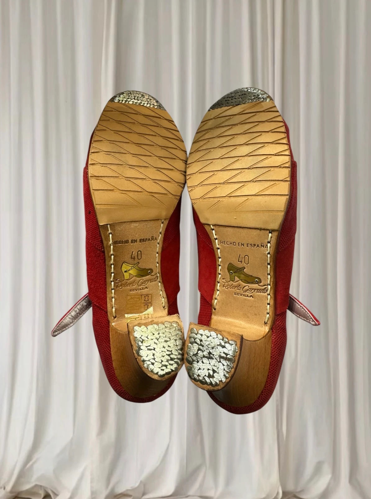 Vintage Collection Flamenco Dance Heels - Authentic Spanish Flamenco Textured Red - Image 7