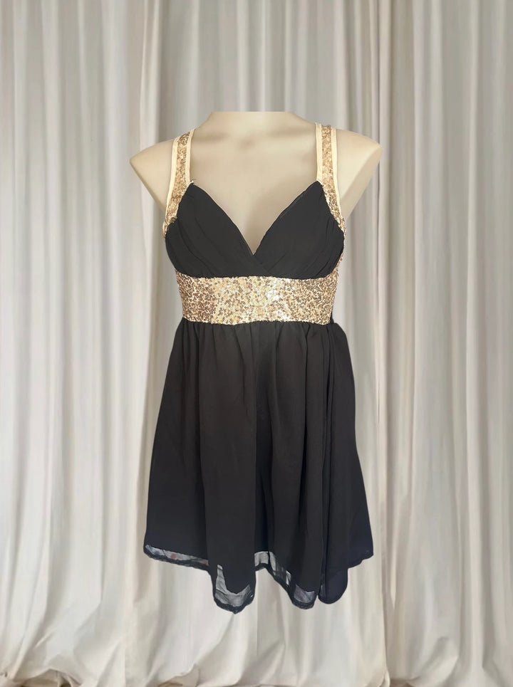 Ice Black And Gold Sequin Embellished Sleeveless Mini Dress - New With Tags - Image 1