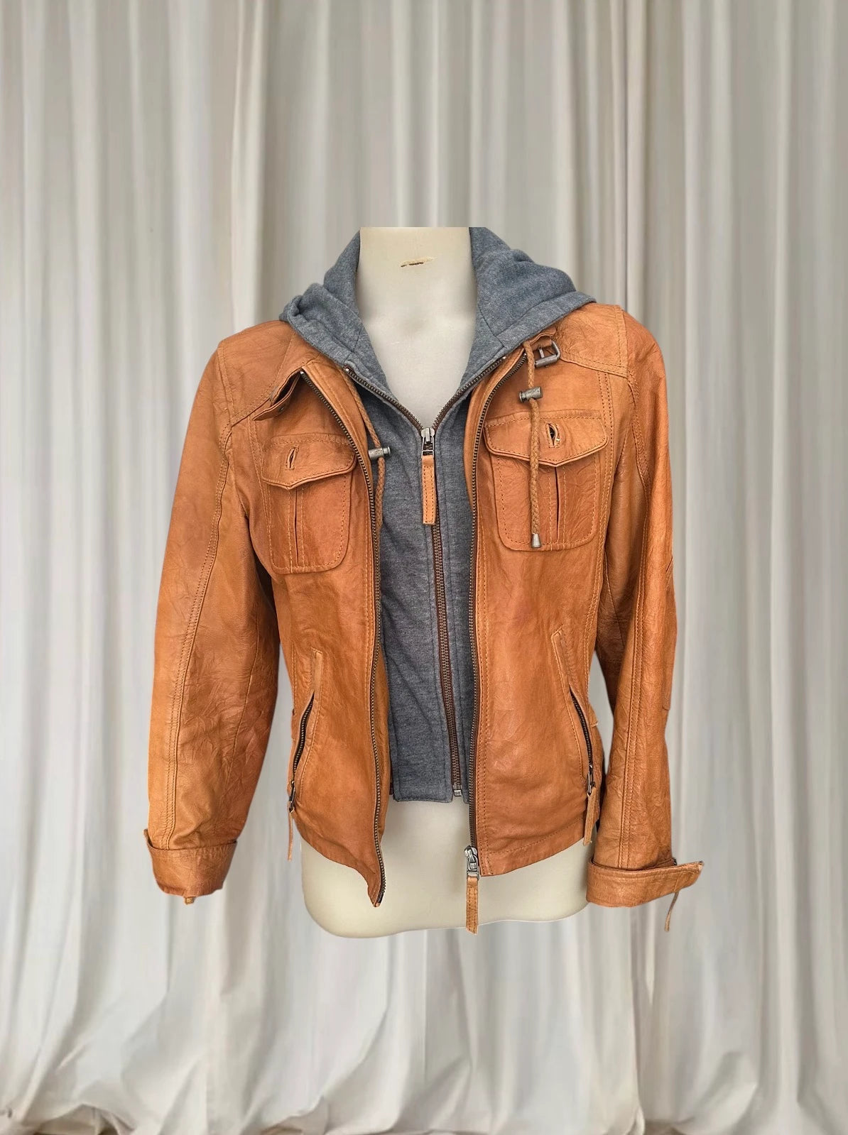 Vintage Mood By Derimod Double Layered Leather Women's Tan Leather Jacket  - Image 3