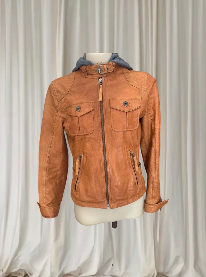 Vintage Mood By Derimod Double Layered Leather Women's Tan Leather Jacket  - Image 1