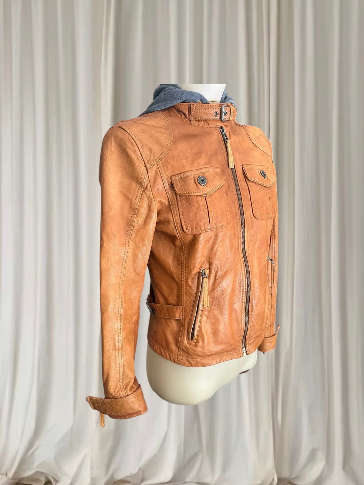 Vintage Mood By Derimod Double Layered Leather Women's Tan Leather Jacket  - Image 4