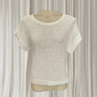 Vintage Y2K Knit Sequin Sweater - White Speckled Short Sleeve With Shimmer Detail - Image 1