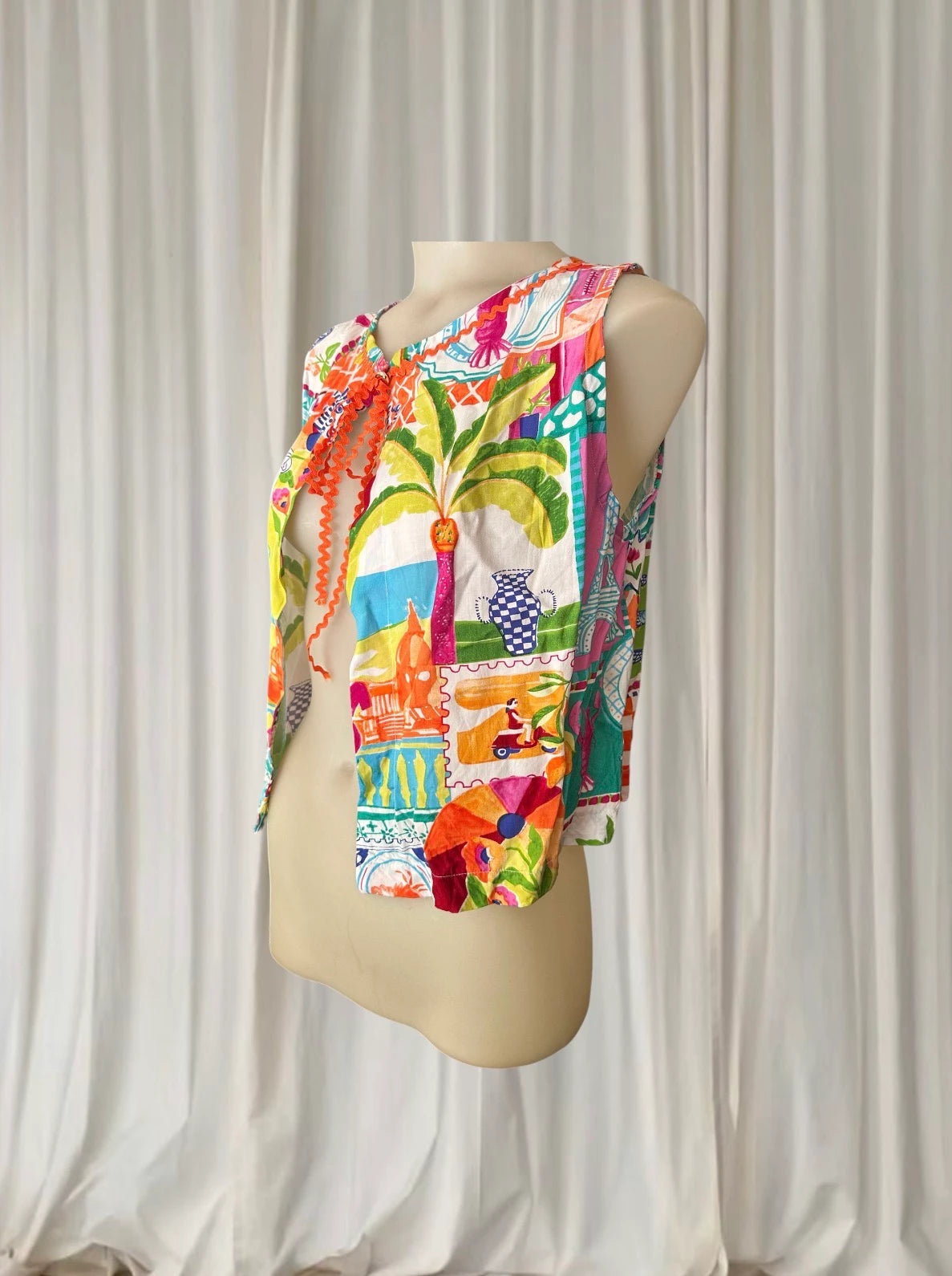 Sleeveless Bolero Shrug - Mediterranean Floral Tie-Front - Image 4