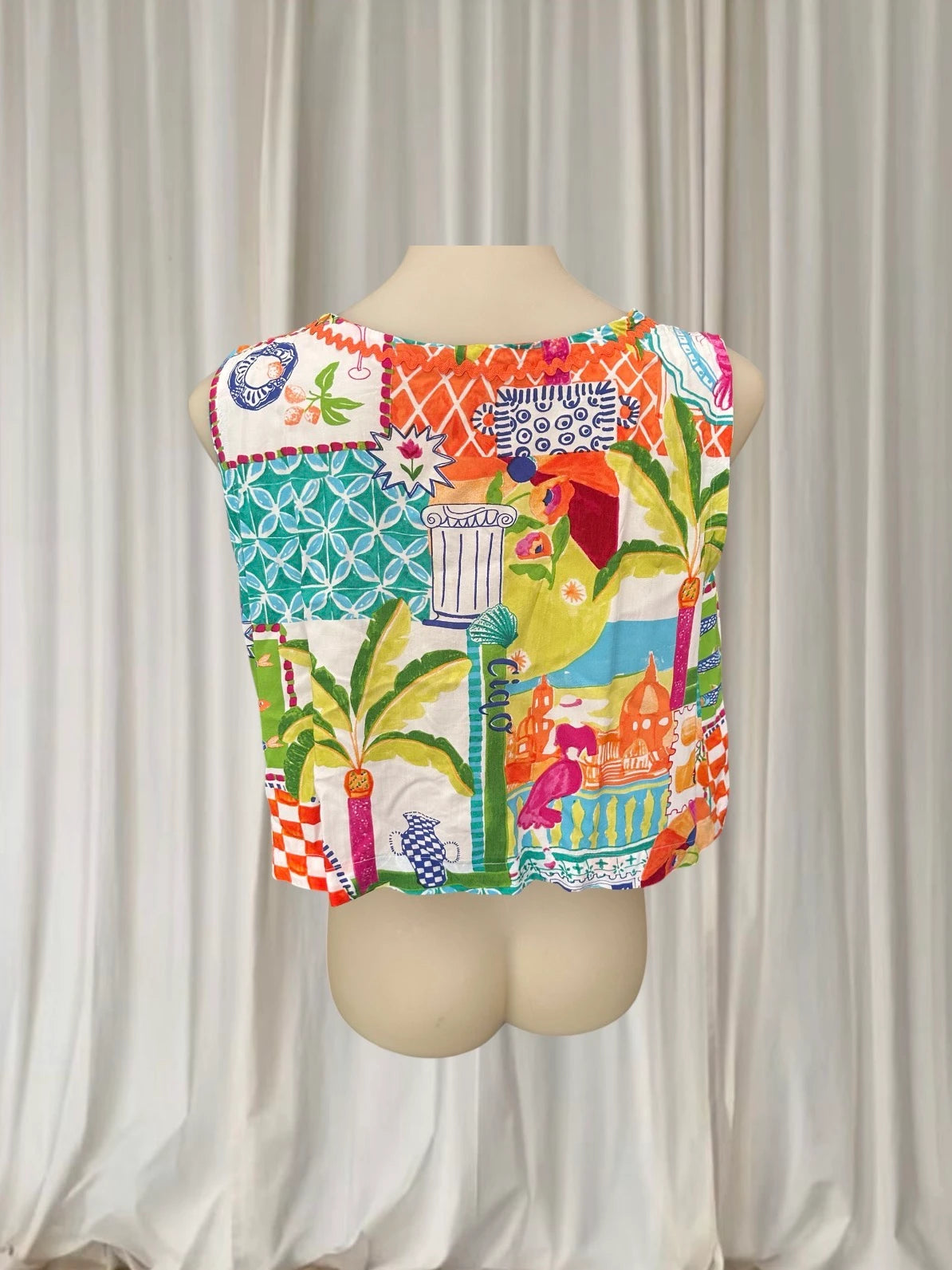 Sleeveless Bolero Shrug - Mediterranean Floral Tie-Front - Image 5