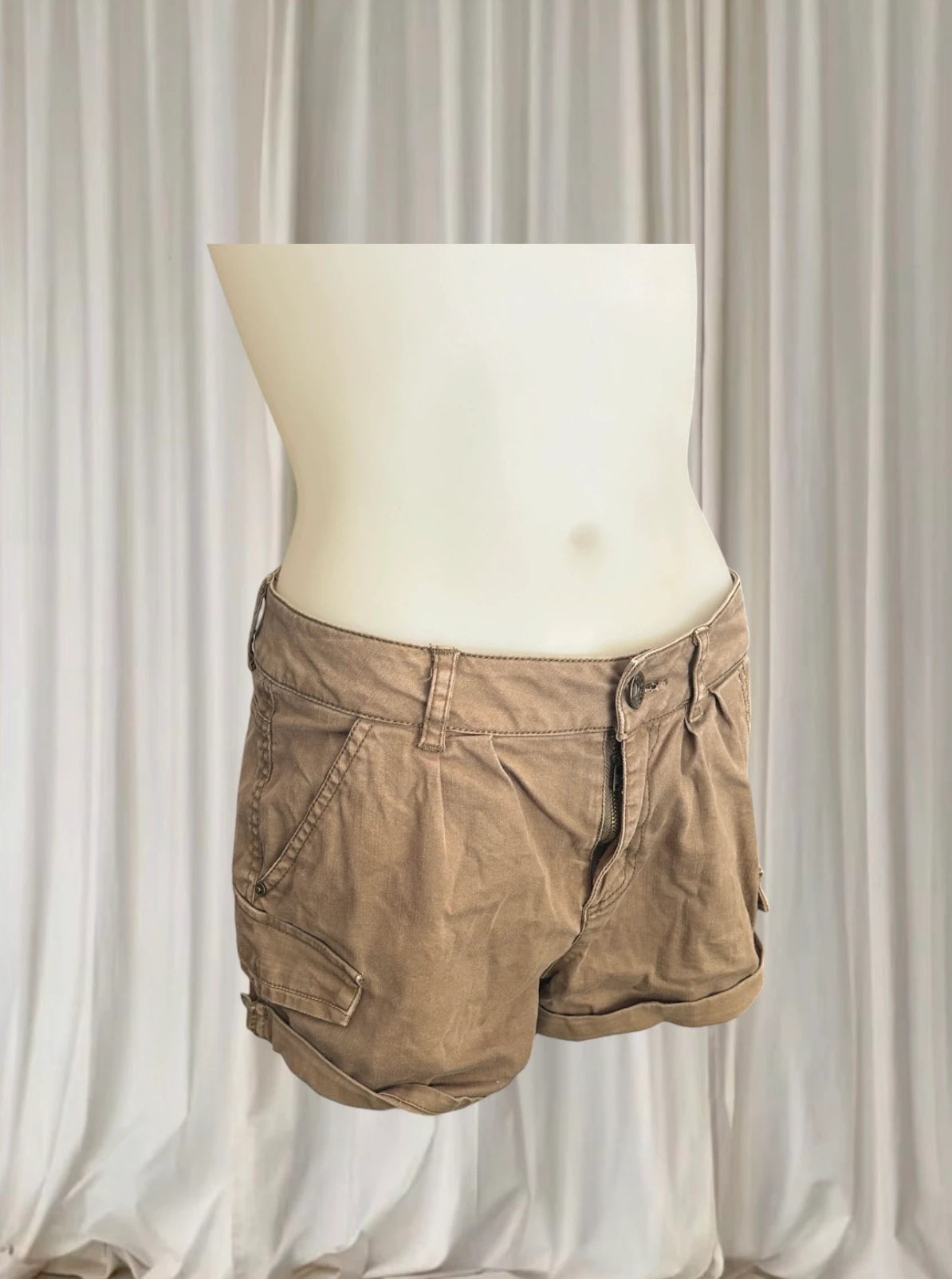 GRG MTL Montreal Khaki Pleated Cargo Shorts - Y2K Utility Mini Shorts - Image 2