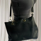 Andrew Marc Black Pebbled Faux Leather Handbag With Wooden Handles - Image 4
