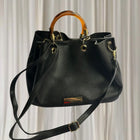 Andrew Marc Black Pebbled Faux Leather Handbag With Wooden Handles - Image 1
