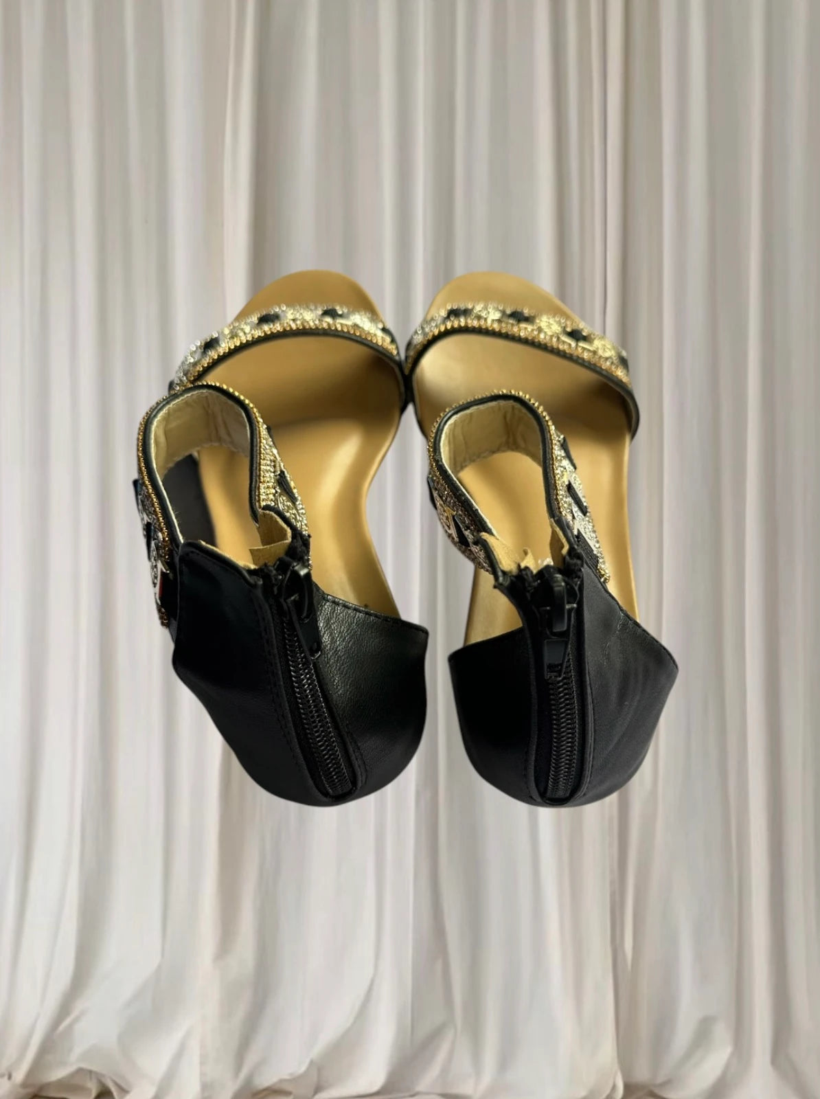 Auyi Rhinestone Ankle Strap Sandals - Elegant Black Evening Heels - Image 6