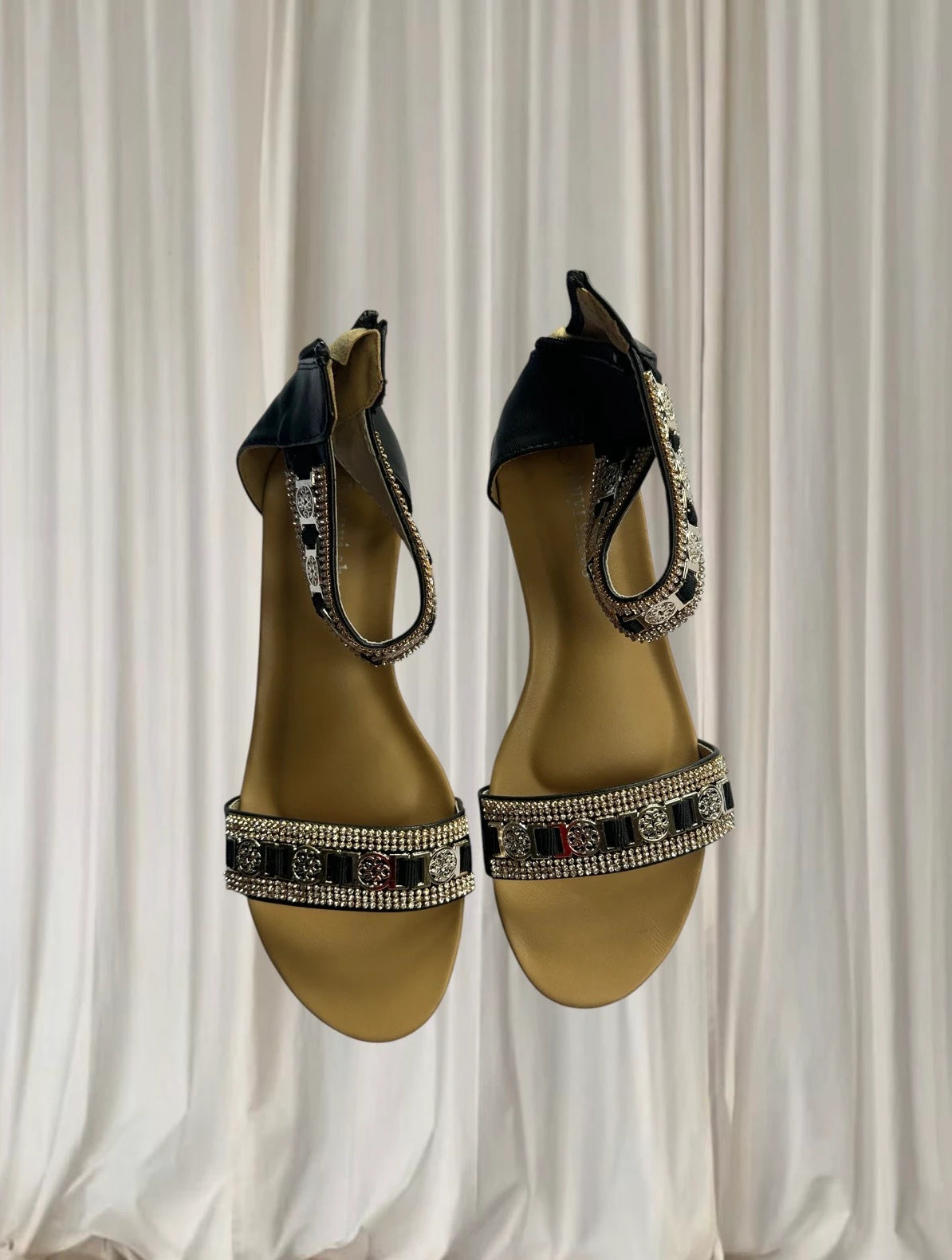 Auyi Rhinestone Ankle Strap Sandals - Elegant Black Evening Heels - Image 3