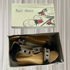Auyi Rhinestone Ankle Strap Sandals - Elegant Black Evening Heels - Image 1