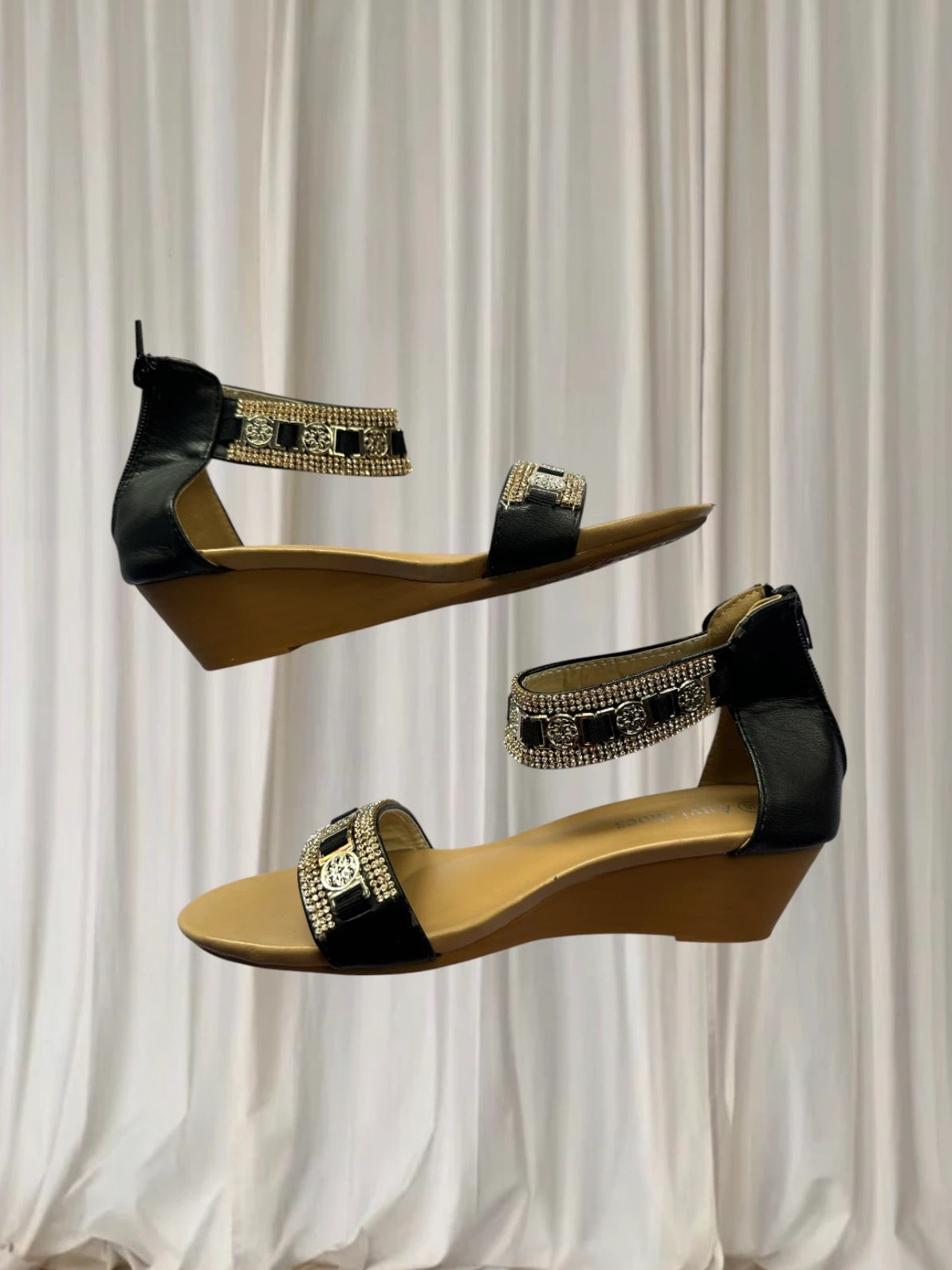 Auyi Rhinestone Ankle Strap Sandals - Elegant Black Evening Heels - Image 5
