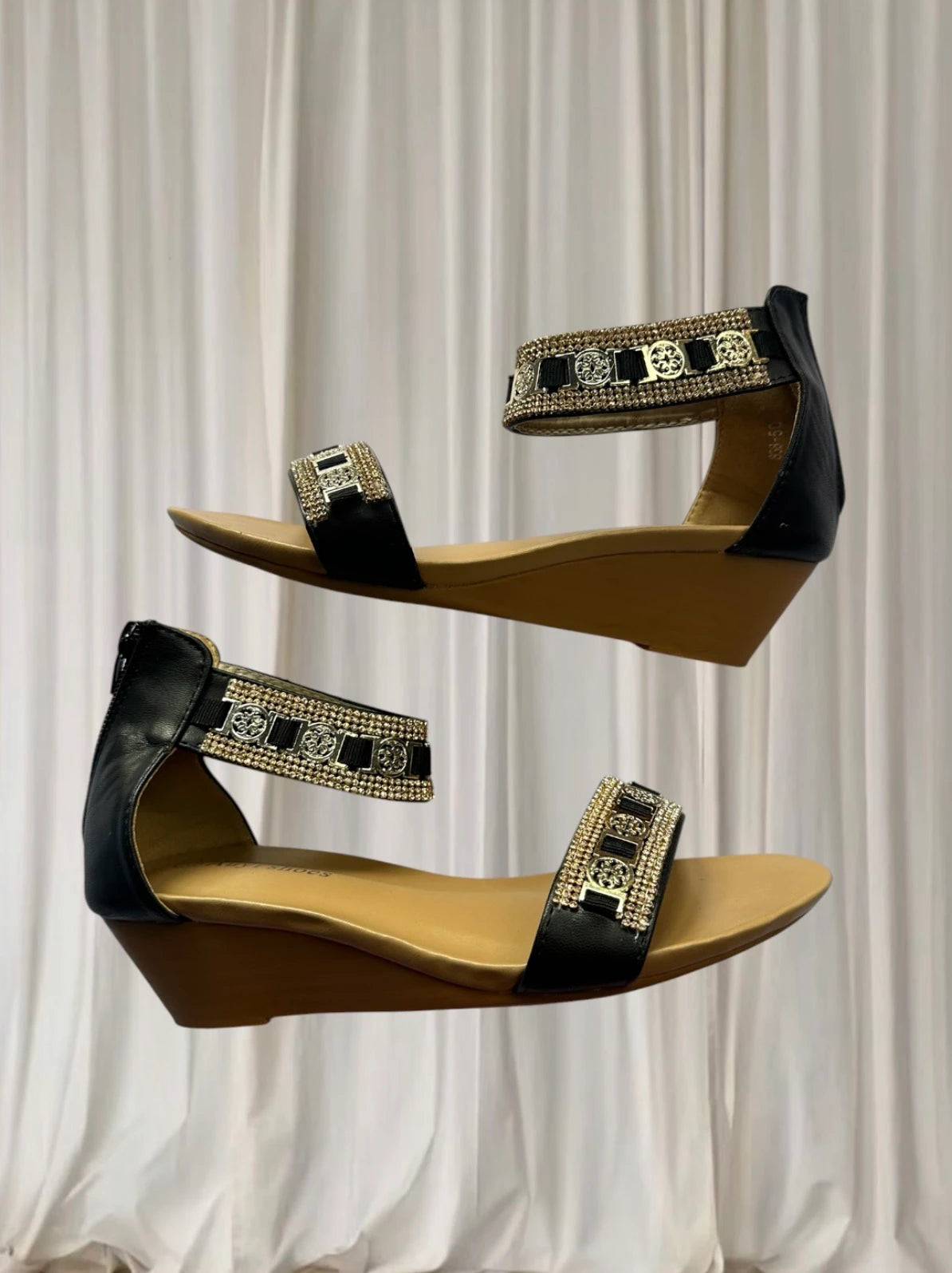 Auyi Rhinestone Ankle Strap Sandals - Elegant Black Evening Heels - Image 2