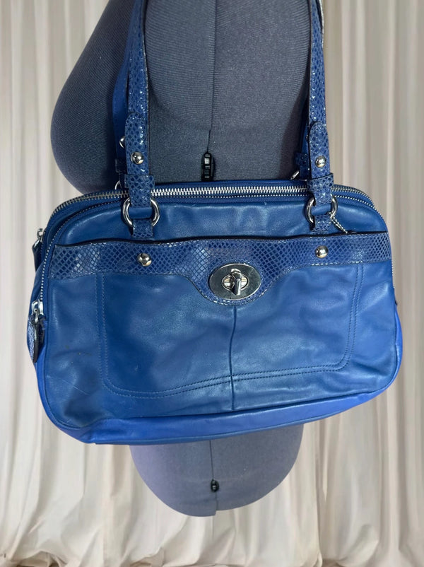 Coach Penelope Leather Satchel Bag - Vibrant Blue Turnlock Design - Image 1