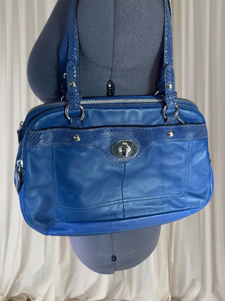 Coach Penelope Leather Satchel Bag - Vibrant Blue Turnlock Design - Image 1