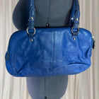 Coach Penelope Leather Satchel Bag - Vibrant Blue Turnlock Design - Image 2