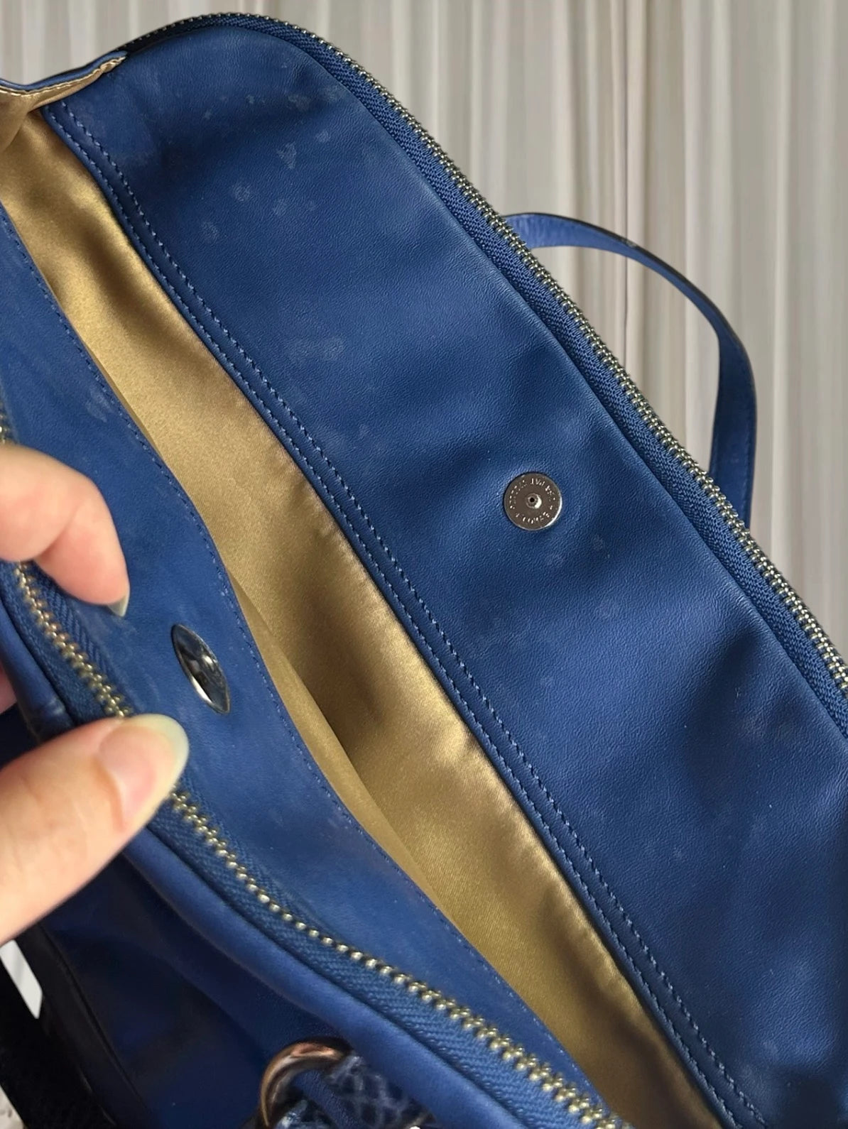 Coach Penelope Leather Satchel Bag - Vibrant Blue Turnlock Design - Image 6