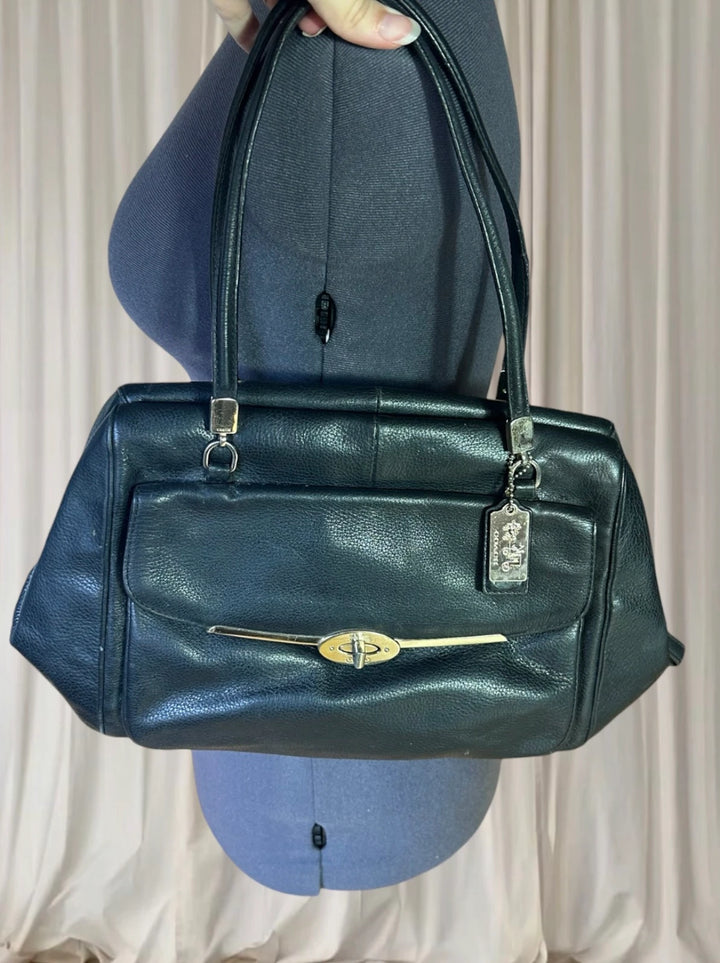 Coach Madison Madeline EW Satchel - Premium Black Leather Turnlock Shoulder Bag - Image 1