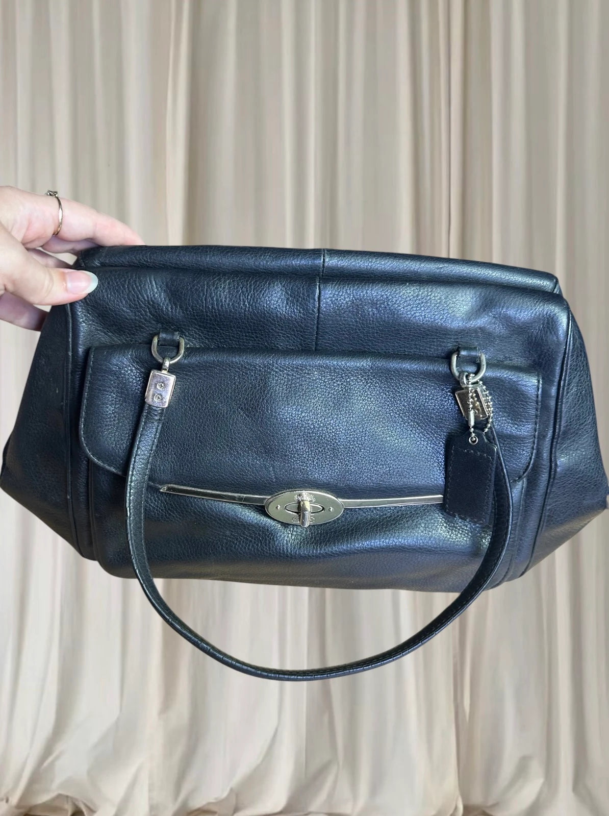 Coach Madison Madeline EW Satchel - Premium Black Leather Turnlock Shoulder Bag - Image 2