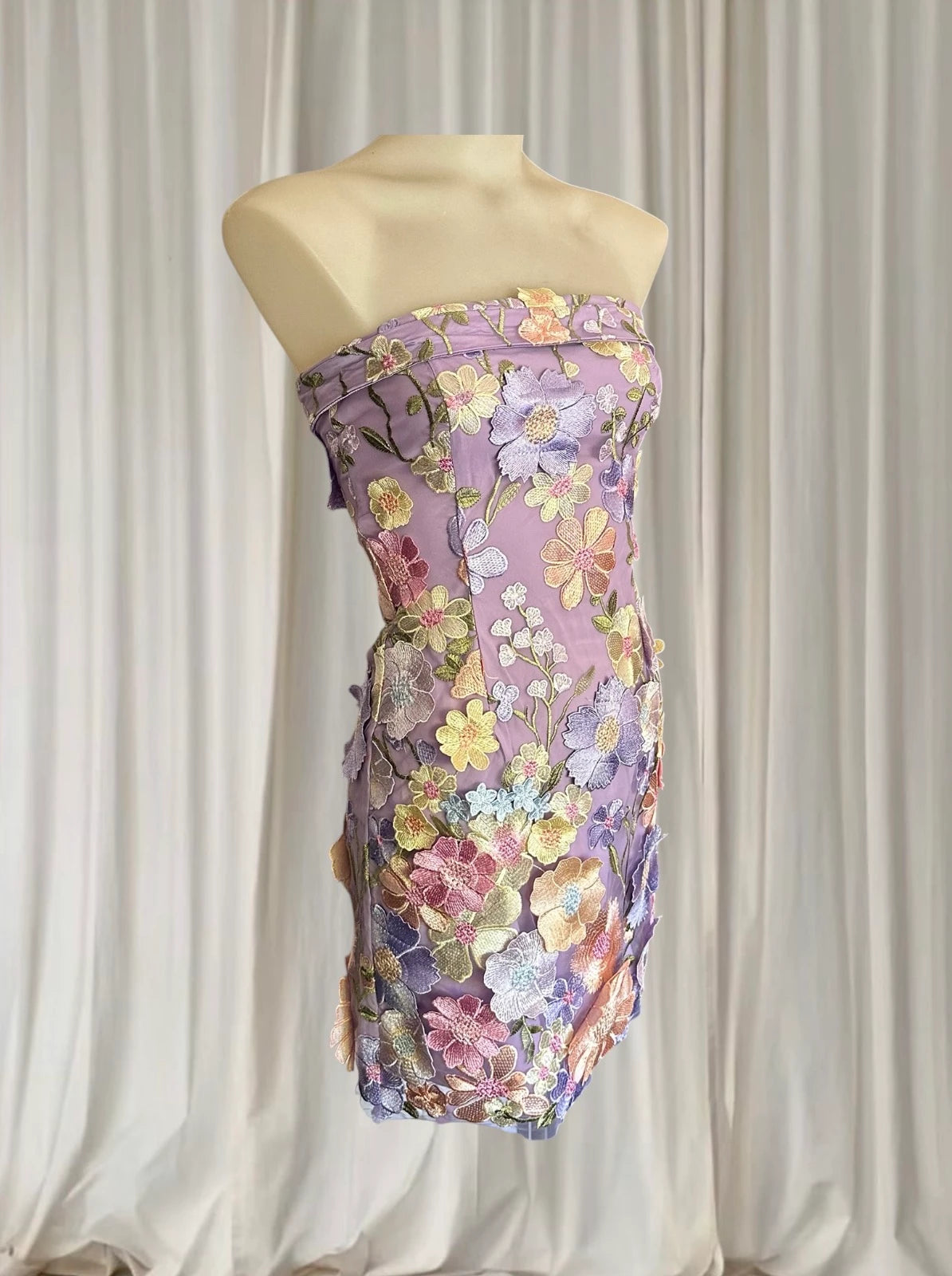 Billy J Strapless Mini Dress - Vibrant Purple Floral Print Size 6 - Image 4