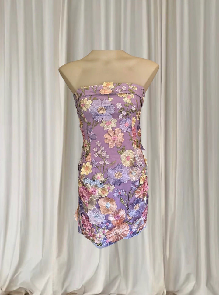 Billy J Strapless Mini Dress - Vibrant Purple Floral Print Size 6 - Image 1