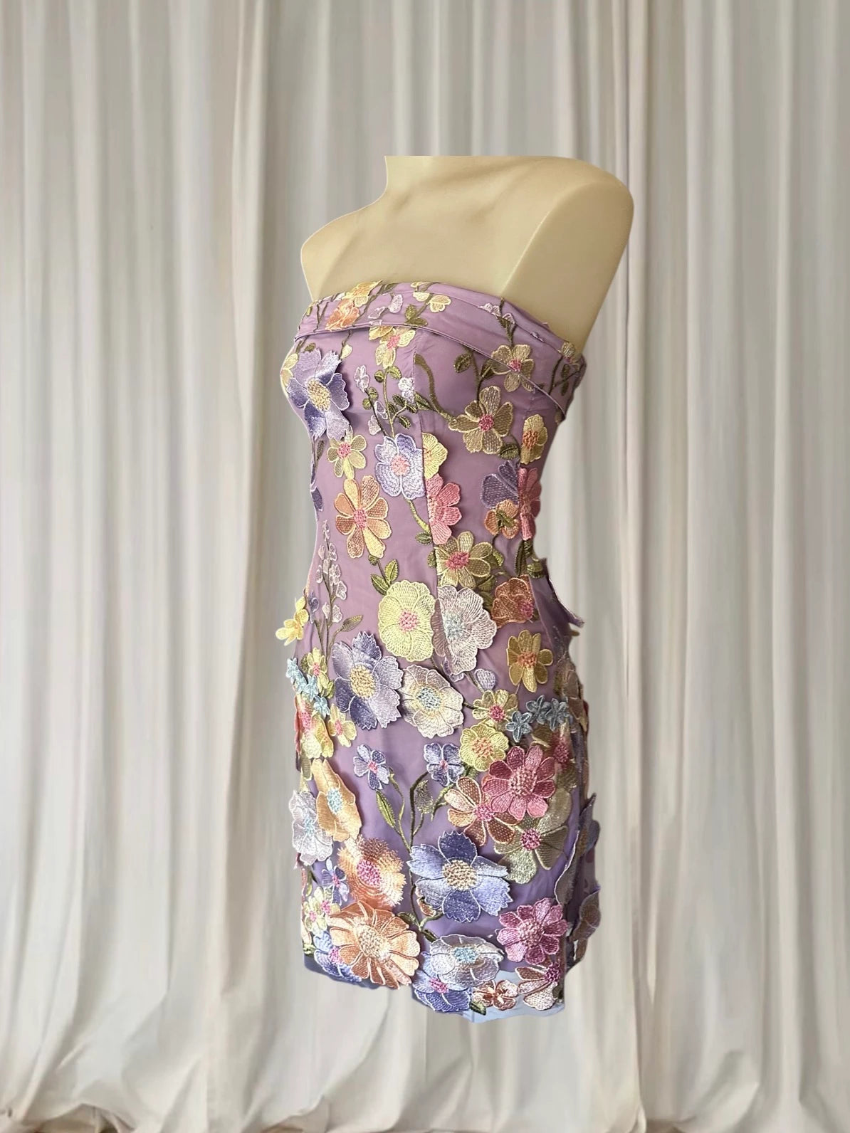 Billy J Strapless Mini Dress - Vibrant Purple Floral Print Size 6 - Image 3