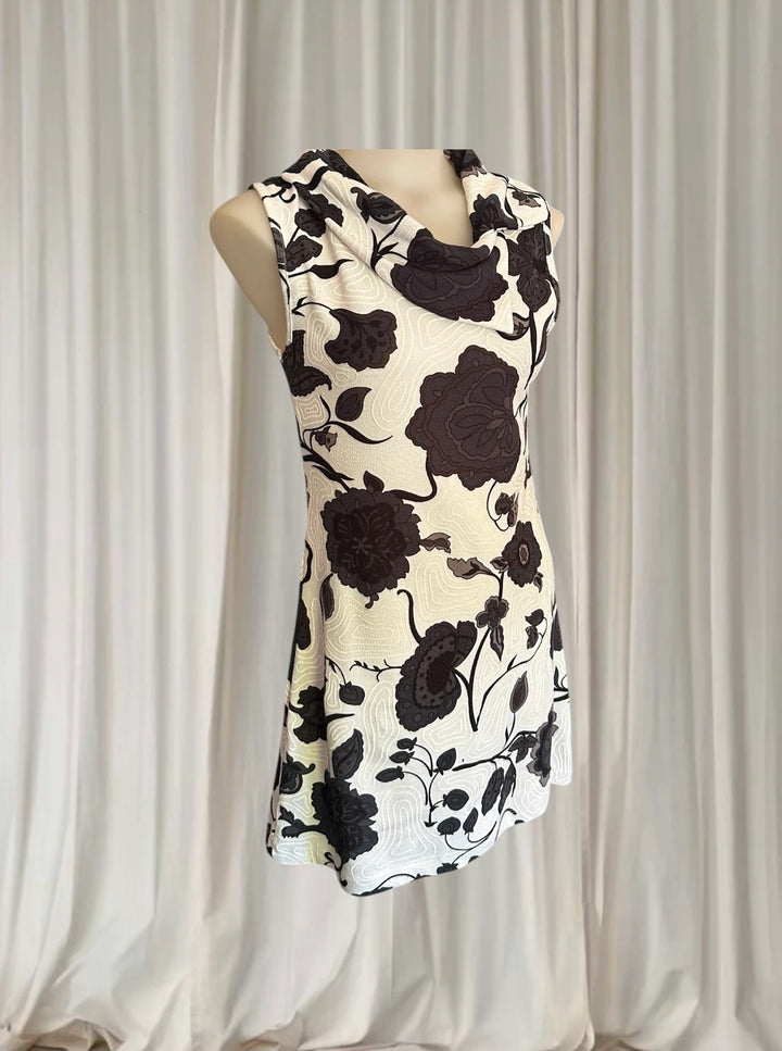 Luxx Sleeveless Knit Dress - Vintage Floral Cowl Neck Size 8 - Image 1
